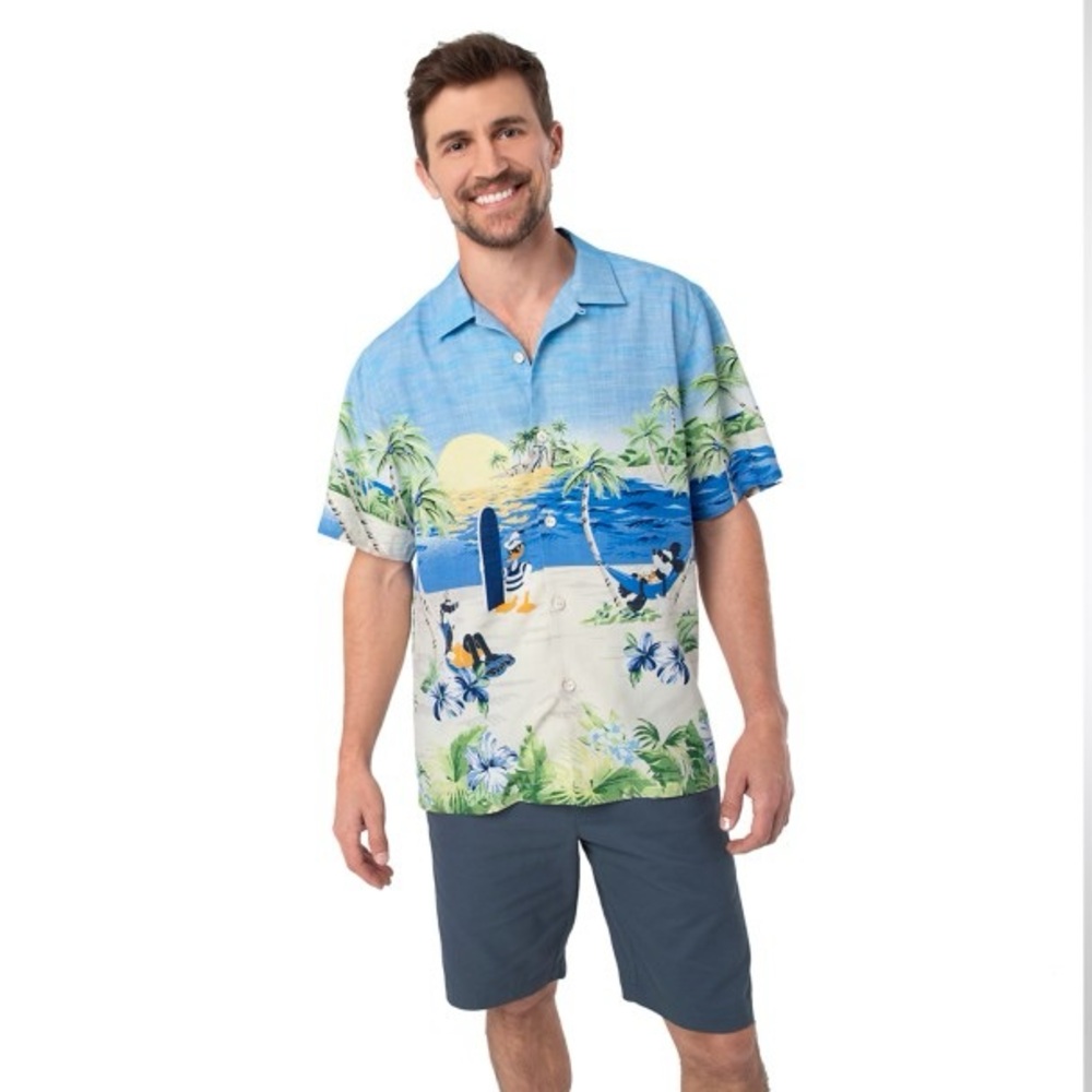 Tommy Bahama + Disney Parks Mickey Mouse & Goofy Silk Hawaiian Shirt Men M
